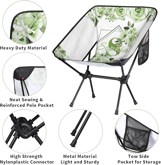 Camping Chair Personalized Backpacking Chair Lightweight Portable Folding Customized Name Chairs for Beach Sport Hiking (Olive Green)