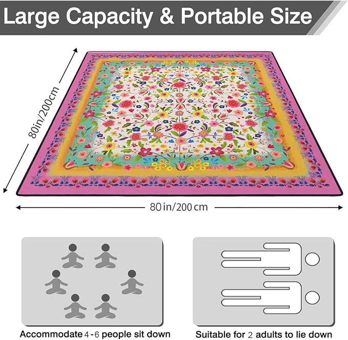 Picnic Blankets Beach Blanket 80 X 80 Extra Large Waterproof Camping Blankets Portable Outdoor Mat 3-Layer Blanket for Beach Hiking Park Music Festival Grass LawnTravel