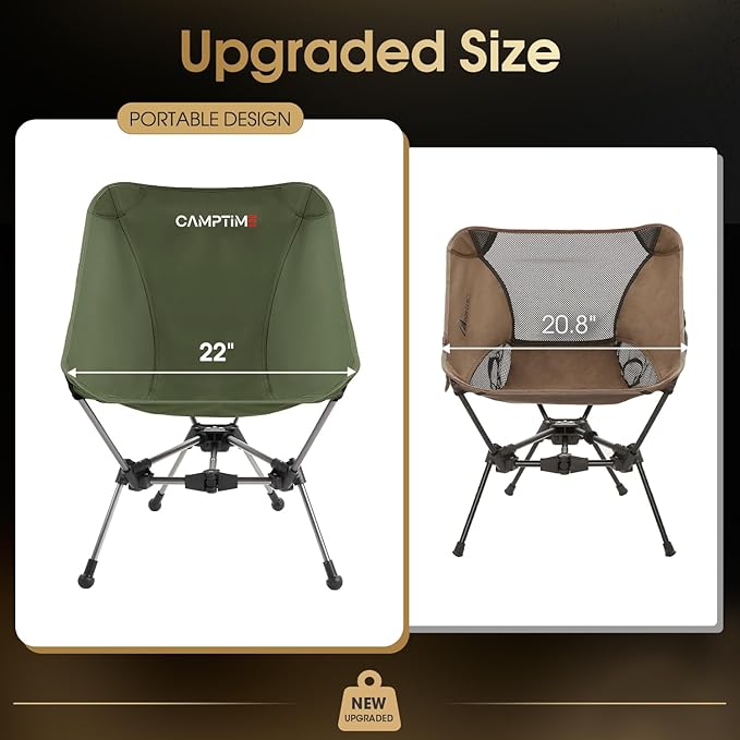 Portable Camping Chair Lightweight Compact Backpacking Chair with Side Pocket Wide Seat Folding Chair for Camping Hiking Beach - Supports 330Lbs Green