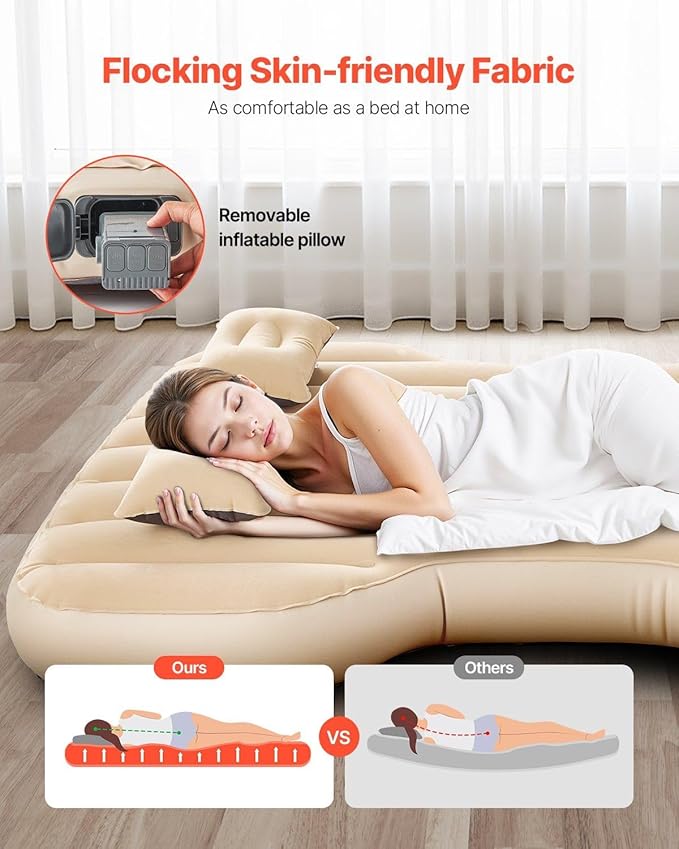 Car Air Mattress Inflatable Car Camping Travel Bed Sleeping Pad Built in Pump