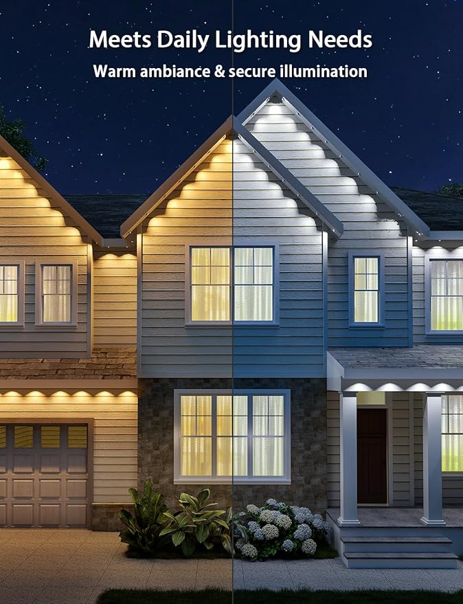 ANGELHALO Permanent Outdoor Lights 50ft Smart RGBAI Eaves Lights with 72 LEDs IP67 Waterproof for Outdoor Decor Compatible with Alexa Google Assistant