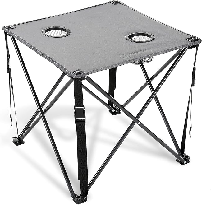 ARROWHEAD OUTDOOR 26” (66cm) Portable Camping Folding Table 2 Cup Holders Square Carrying Case Steel Frame High-Grade 600D Canvas