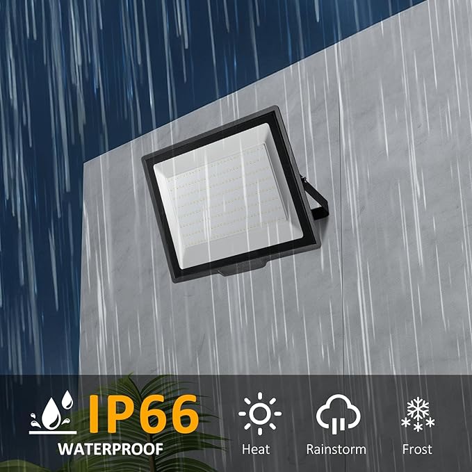 Flood Lights Outdoor24000LM Bright Work Light Plug in6500K Daylight White LED Flood Light Outdoor IP66 Waterproof Exterior Floodlight for Yard Garage Stadium 2 Pack (200W)
