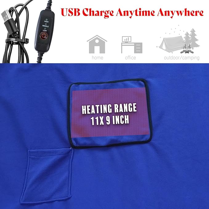 Kirkwood Kitchen Heated Blanket with USB Power Soft Portable Outdoor Blanket Stadium Blanket Picnic Blanket for Traveling Camping Hiking &amp Outdoor Activities or Wheelchair Use Blue