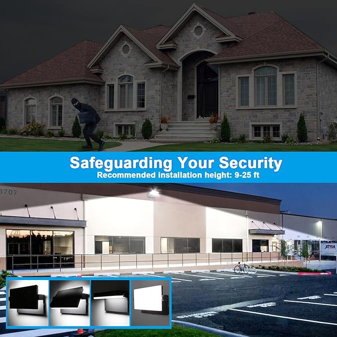 ledmo 150W LED 360° Rotatable Flood Lights Outdoor Adjustable Head Exterior Lighting Fixture 5000K Waterporof Commercial Security Wall Pack for Yard Garage Barn House 4 Pack