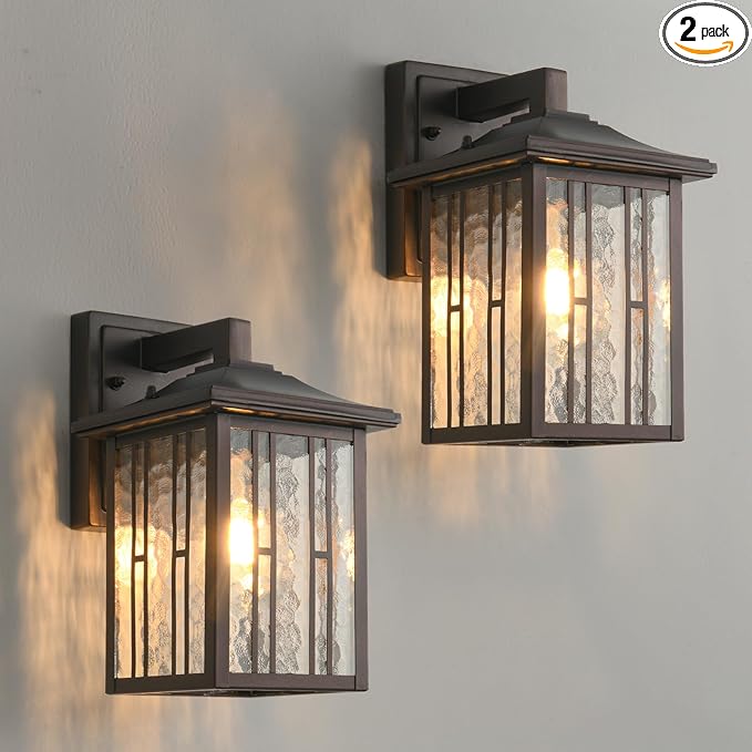 Outdoor Wall Light Matte Brown Porch Light Fixtures Waterproof Outside Wall Lantern Anti-Rust Exterior Wall Mount Sconce with Water Glass for House Garage Patio