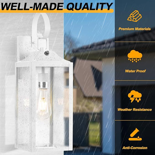 19 Large Dusk to Dawn Outdoor Wall Light White Exterior Lighting Fixtures Outdoor Wall Sconce Industrial Wall Mount Outdoor Light Fixture Waterproof Porch Lights Exterior Lamp for House Garage