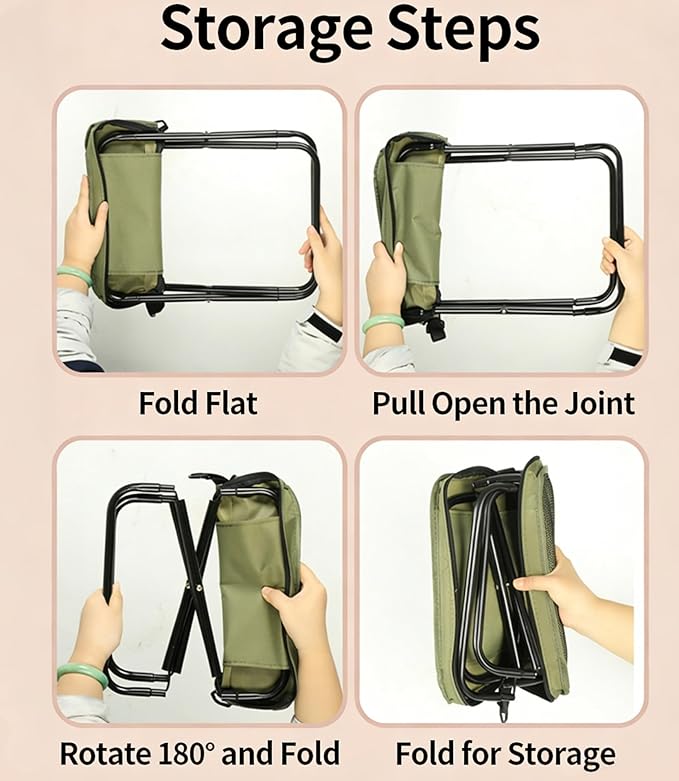 2026 Upgraded Large 12.2in Foldable Backpack Stool 265lbs Ultralight Portable Backpack Chair with Carry Bag Collapsible Stool for Hiking Camping &amp Fishing (Green Small)