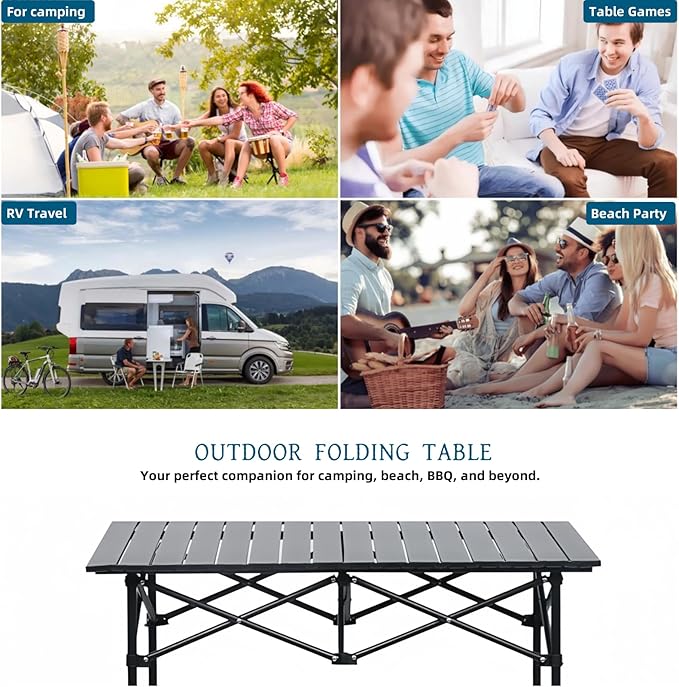 Camping TablePortable Folding Tablewith Carry BagSuitable for Indoor Outdoor Camping Backyard Party Patio The Black Camping Table at The Beach