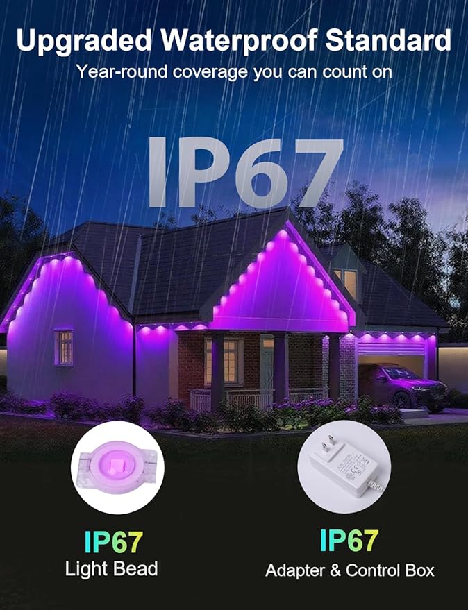 Nexillumi Permanent Outdoor Lights for House 100ft Smart RGB LED Lights Outside with 16 Million DIY Colors IP67 Waterproof Eternity Eaves Lighting for Christmas Halloween Holiday Daily Decorations
