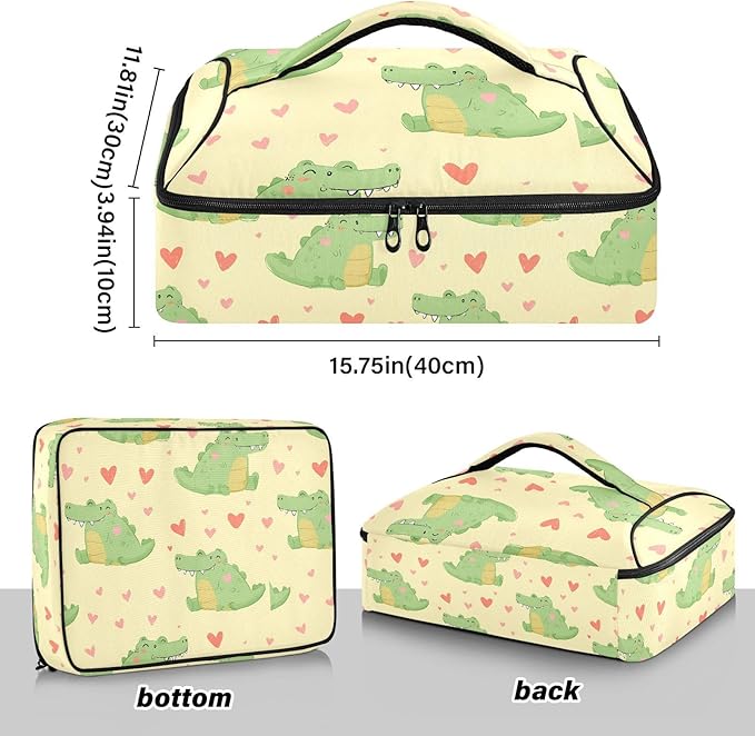 Casserole Carrier Adorable Pattern Cute Crocodiles PrintInsulated Casserole Carrier for Hot or Cold Food Thermal Lunch Tote for Potluck Parties Picnic Beach Fits 9 x 13 Inches Baking Dish