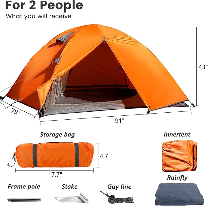Tree Fox Camping Tent 2 Person Waterproof Portable Instant Tent with 1-Minute Setup Lightweight Tent Suitable for Camping Beach Outdoor Travel Backyard