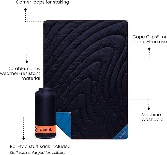 Rumple Original Puffy 1-Person Blanket for Camping and Outdoors Midnight Blue