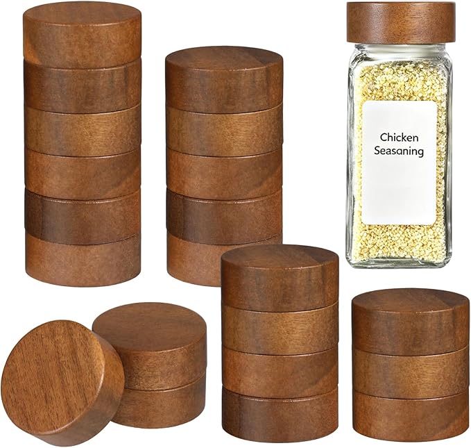 28 Pcs Air Tight Wood Lids for Spice Jars Wooden Jar Lids 1.6 in for 4 Oz &amp 8 Oz Jars Reusable Lids
