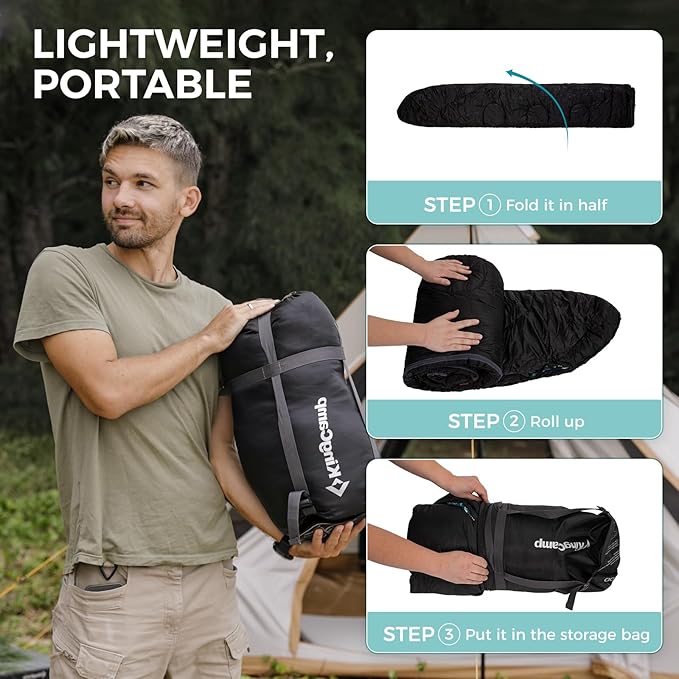 KingCamp Sleeping Bag for Adults Cold Weather &amp Warm XL Big and Tall Flannel Sleeping Bags with Compression Sack Portable Waterproof Essentials Gear Accessories for Outdoor Camping