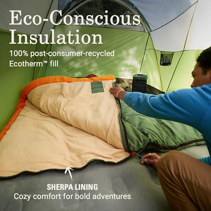 Coleman Big Game 0°F Big &amp Tall Sleeping Bag Cold Weather Adult Sleeping Bag with Sherpa &amp Flannel Lining and 2-Way Zipper Fits Campers up to 6'5
