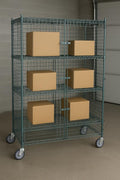 Chrome Mobile Security Wire Cage Kit – Heavy Duty NSF Utility Storage Unit with Lockable Doors &amp Wheels – Commercial Grade Metal Storage Multiple Sizes (Green 24 x 36 x 70)