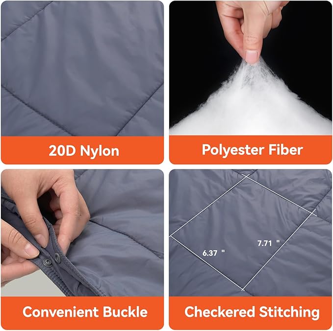 Multifunctional Camping Blanket Ultralight Wearable Travel BlanketIndoor Sofa BlanketOutdoor Portable nap BlanketCamping Quilt with Snap Buttons for Outdoor HikingCamping -Gray