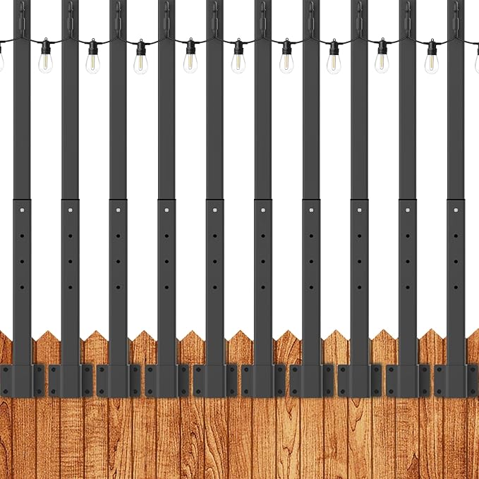 LETIANPAI 2.8Ft String Light Poles 10 PackLight Poles for Outside LightsOutdoor with Fence Brackets Hanging LightsMetal Stand Deck Patio Backyard