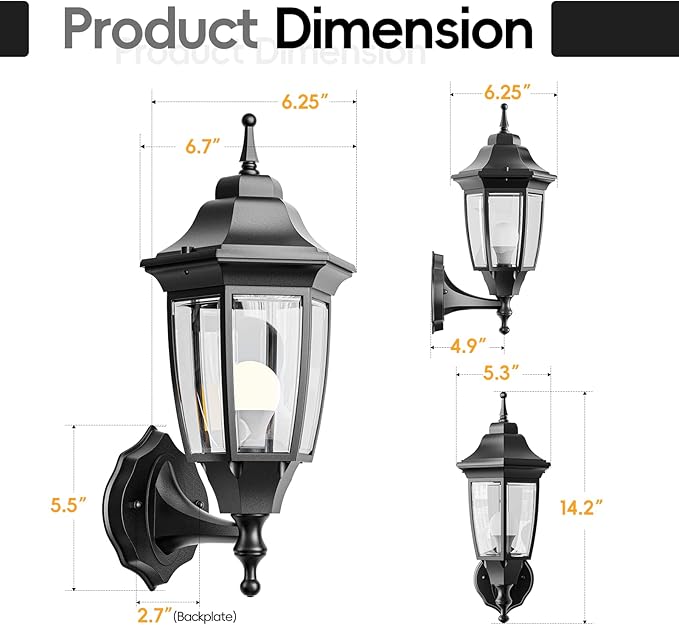EMART Outdoor Front Porch Light Exterior Anti-Corrosion Waterproof Aluminum &amp Glass Shades Wall Lamp Fixture Modern Sconce Lantern for Outside House Garage - 2 Pack Black （Bulb Included）