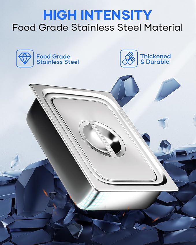 WantJoin Steam Table Hotel Pans with Lid 1/2 Half Size 2.5 Inch Deep 3 Pack Thickened Stainless Steel Metal Tray Set Food Storage Container Restaurant Chafing Dishes Commercial Buffet Warmer