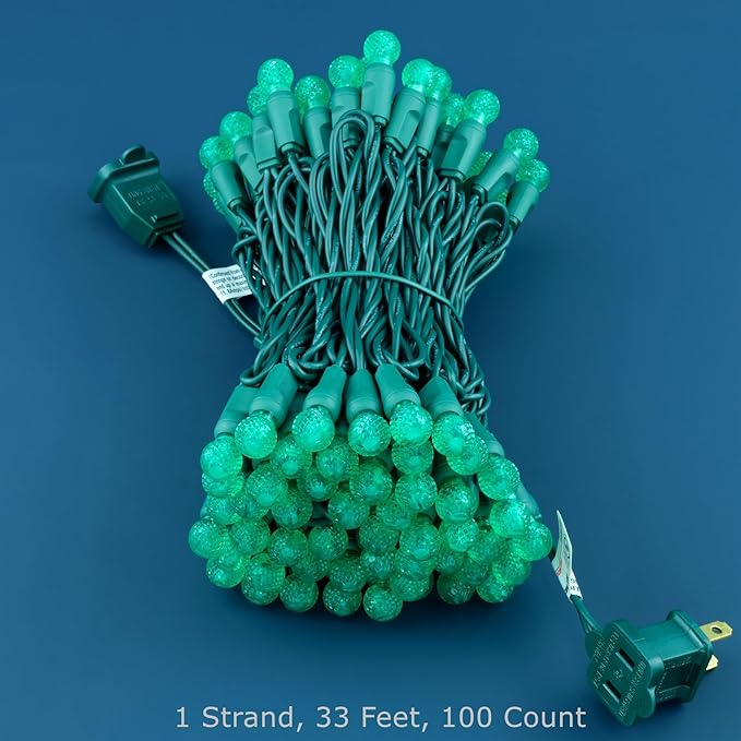 100 Green Raspberry One-Piece LED Christmas Lights 33 ft Green Cord High Waterproof UL Certified G12 Outdoor String Lights