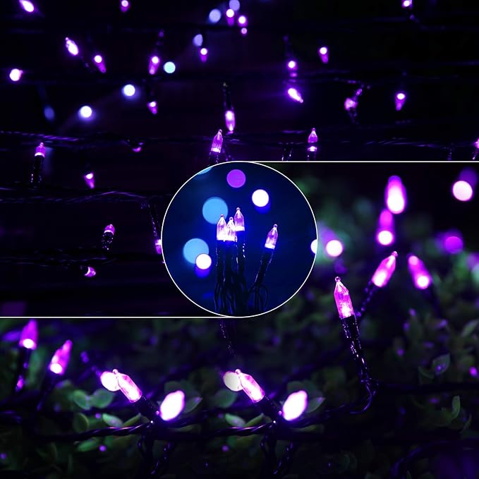 Minetom Halloween String Lights Outdoor 98 Feet 300 Led Christmas Lights with 8 Lighting Modes for Halloween Party Christmas Xmas Tree Lights Decor(Purple)