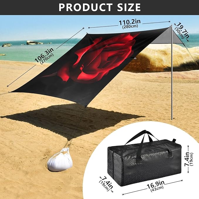 ALAZA Blooming Rose Flower Closeup Beach Tent Sun Shelter UPF50+ Protection Beach Shade Canopy w/ 4 Sandbags for Outdoor Camping Fishing Backyard Fun Picnic 10x9 ft