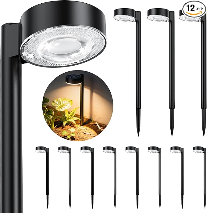 Solar Pathway Lights Outdoor 12 Pack Waterproof Path Light with Bigger LED Spot Lens Brighter Up to 12 Hrs Outdoor Solar Light for Walkway Driveway Yard Garden Patio