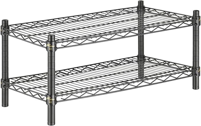 APLSS 14 D x 42 W x 14 H Black Heavy Duty Wire Shelving with 2 Tier Shelves NSF Certified Height Adjustable Wet&ampDry Environments for Kitchen Garage Walk-in Cooler&ampFreezer 800lbs Capaci
