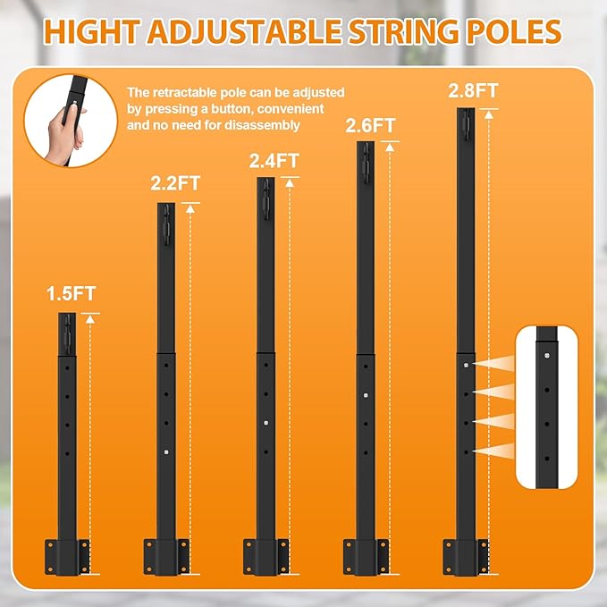 10 Pack String Light Poles2.8 Ft Light Poles for Outside String LightsOutdoor Lights Pole with ForkMetal Poles Stand for Patio Deck Backyard (2.8FT 10 Pack)
