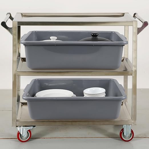 6 Packs 24 Liters Plastic Commercial Bus Tub Large Bus Tote Box Gray