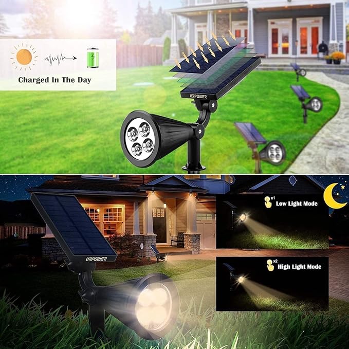 URPOWER Solar Lights Outdoor Adjustable Spot Lights Outdoor 2-in-1 Waterproof Landscape Spotlights Wall Light Dusk-to-Dawn Solar Powered Light for Garden Yard (6 PackWarm White)