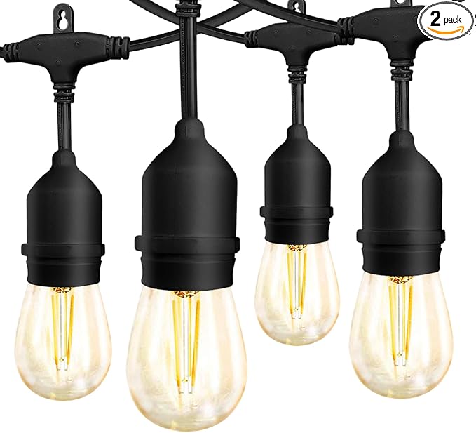 Banord Outdoor String Lights Commercial Grade 96ft Waterproof with 30 S14 Shatterproof Dimmable LED Bulbs Heavy Duty Hanging Lights for Patio Garden Backyard Decoration 2W 2x48ft Strands