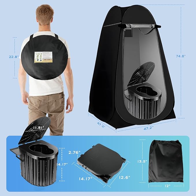 Camping Toilet with Pop Up Privacy TentPortable Outdoor Folding PottyShower Tent Dressing Room with Carry Bag for RV TravelTruckBeachFishing