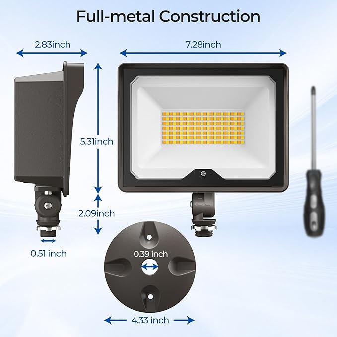 CINOTON 55W LED Flood Light 3CCT (3000K/4000K/5000K) 7700LM Dusk-to-Dawn Photocell Outdoor Security Lighting 120V IP65 Aluminum Wall Pack for Porch/Barn 180° Knuckle Mount 2 Modes ETL 1 Pack