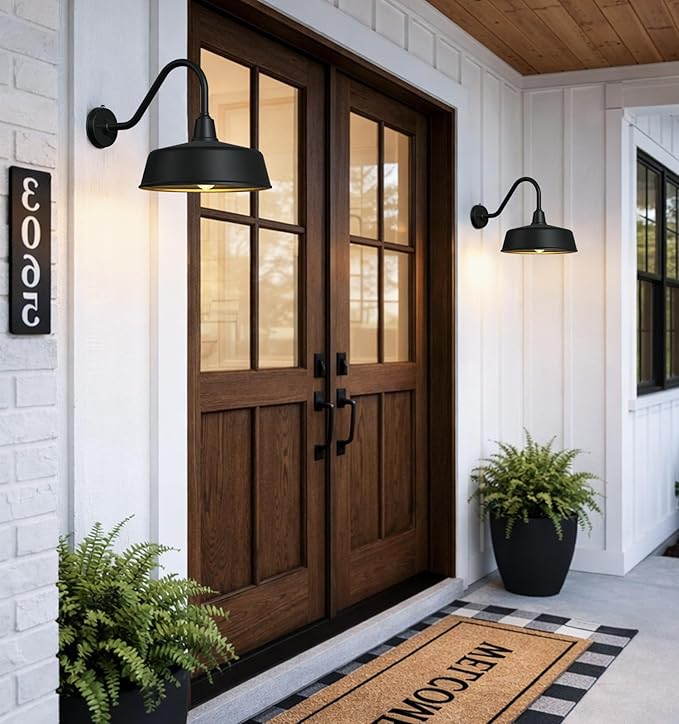 12.6 Inch Large Outdoor Gooseneck Barn Lights from Dusk to Dawn Classic Black Farmhouse Lights Waterproof and Rustproof Porch Lights for House Garden Garage Patio.