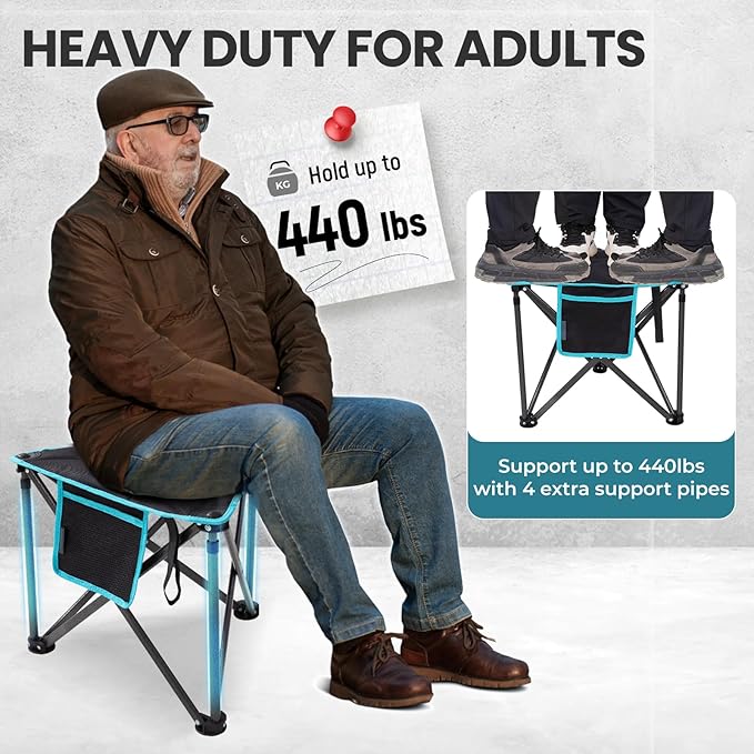 FUNDANGO Folding Tripod Stool Lightweight Portable Fishing Chair with Thick Padded Seat 440 Lbs Heavy Duty Outdoor Camping Chairs with Carry Bag for Walking Hunting Hiking Travel
