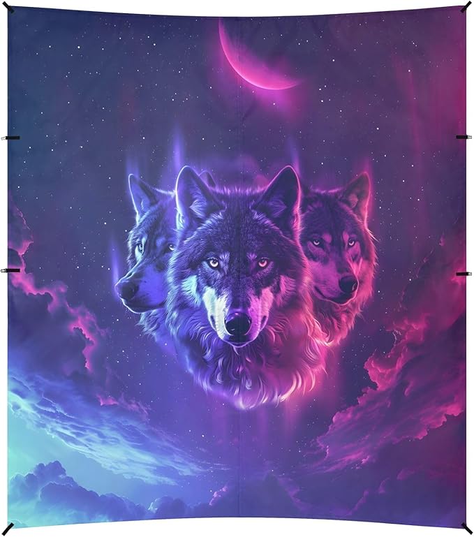 Camping Sun Shelters Neon Wolves with Sharp Eyes Beach Canopy 126 * 110.2in