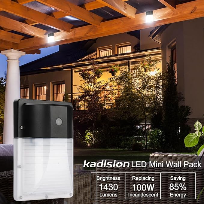 kadision LED Mini Wall Pack with Dusk to Dawn Photocell 13W 5000K 1430lm (100W Incandescent Equiv.) IP65 Waterproof Outdoor Lighting Fixture ETL Listed 2-Pack
