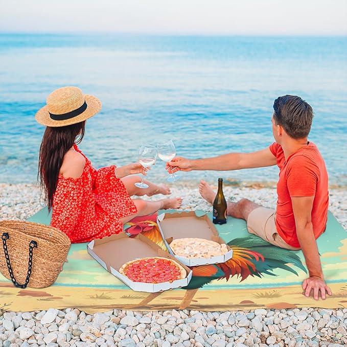 Waterproof Sandproof Beach Blanket 59''×68'' Animal Polyester Outdoor Picnic Blanket with 4 Stakes &amp Storage Bag for BeachCampingVacation Rooster