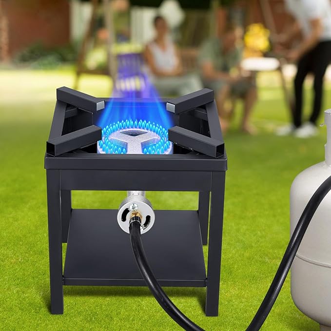 BESTFIRE High Pressure Cast-Iron Propane Burner HeadRound Burner Head with 20 PSIG Adjustable High Pressure Propane Regulator with Hose and Brass Fitting for Propane Burner Head for Cooking Outdoor