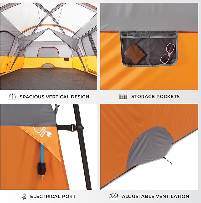 CORE Tent for Family Camping | 10 Person / 11 Person / 12 Person Large Multi Room Cabin Tents for Car Camping &amp Outdoor Adventures