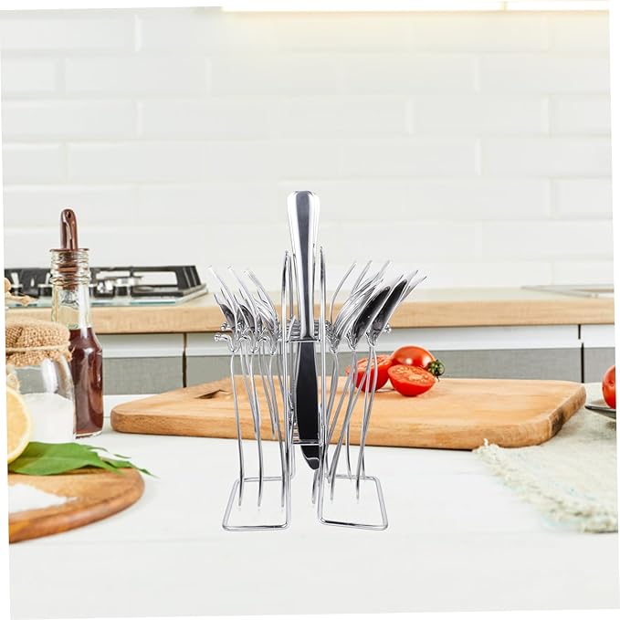 PRETYZOOM 24-Piece Stainless Steel Cutlery Set Compact Tableware Forks and Spoons Dishwasher Safe for Home and Outdoor Dining