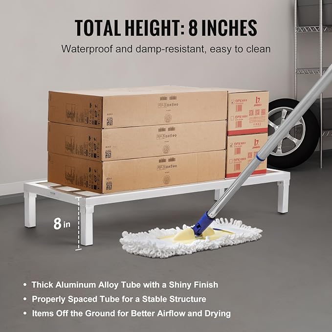 VEVOR Aluminum Dunnage Rack 48” x 20” Commercial Food Floor Rack 8” Off the Floor 1800 lbs Capacity All-Welded Aluminum Storage Rack for Storage in Restaurants Kitchens Garages and Vehicles