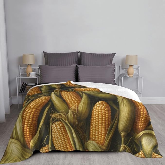 Corn 80x60 Printed Soft Fleece Blanket for Sofa Bed and Camping - Cozy Blanket for Travel Picnics Nighttime Use