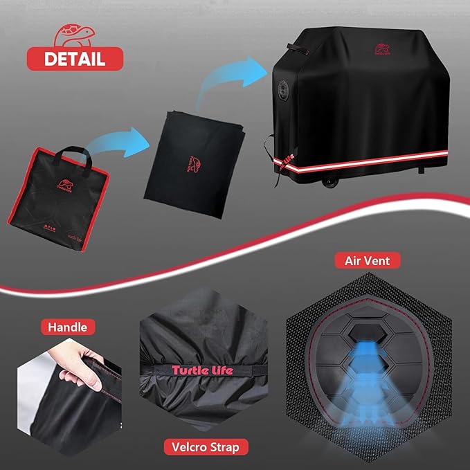Turtle Life BBQ Grill Cover70 Inch Heavy Duty Waterproof 5-6 Burner Barbecue Gas Grill Covers for Weber Genesis Summit Char-Broil Deluxe Black