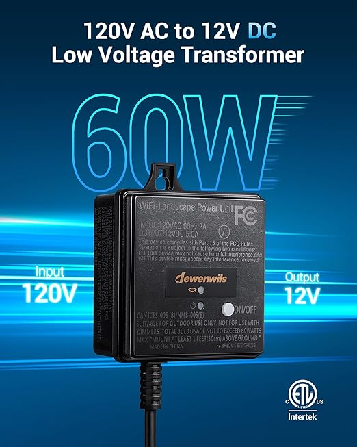 DEWENWILS 60W WiFi Low Voltage Transformer 120V AC to 12V DC Smart Outdoor Low Voltage Landscape Transformer with Timer Work with Alexa &amp Google Home Weatherproof for Landscape Lights ETL Lis