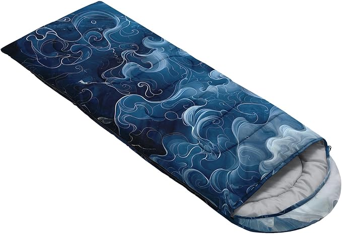Kids Sleeping Bag for Boys GirlsBlue Ripples Print-Lightweight Warm Portable Outdoor Indoor-Waterproof Cold Weather Resistant Sleeping Bag for Camping Hiking