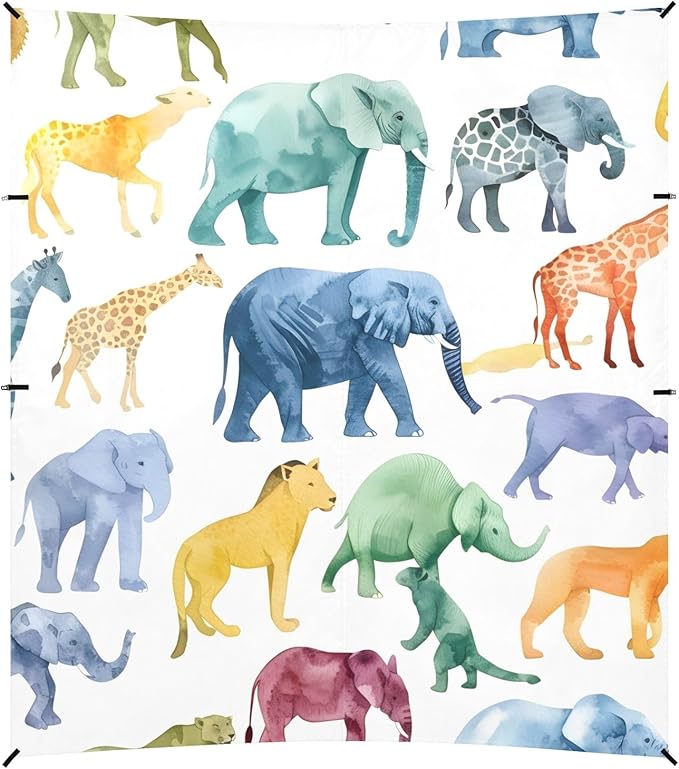 African Animals Silhouettes Seamless Pattern Camping Sun Shelter Beach Tent Portable Beach Sun Shade Outdoor Canopy for Camping Trips Fishing Picnic